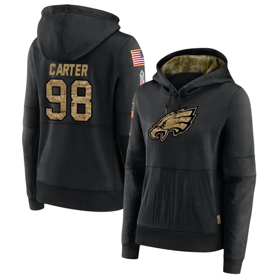 Friene P.Eagles #98 Jalen Carter Player Black Military Hoodie Game Stitched Jerseys