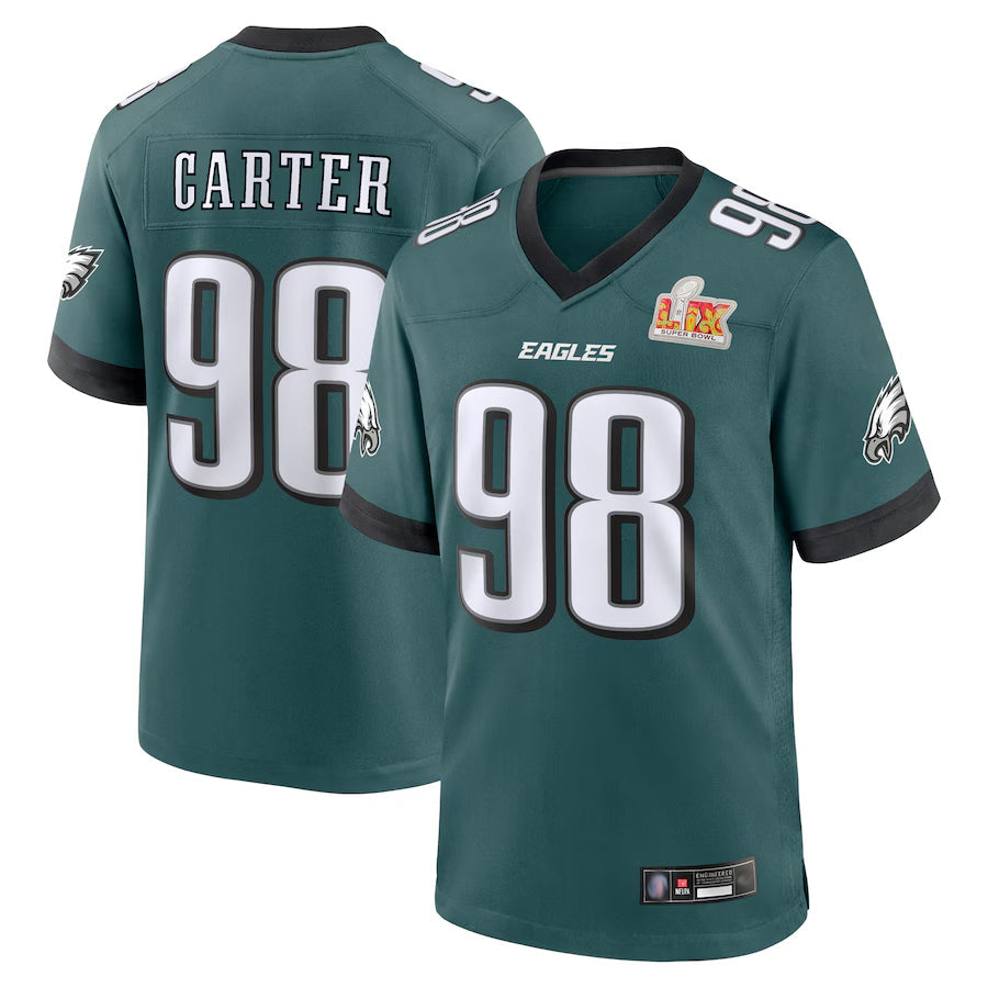 Friene P.Eagles #98 Jalen Carter Player Midnight Green Super Bowl LIX Game Stitched Jerseys