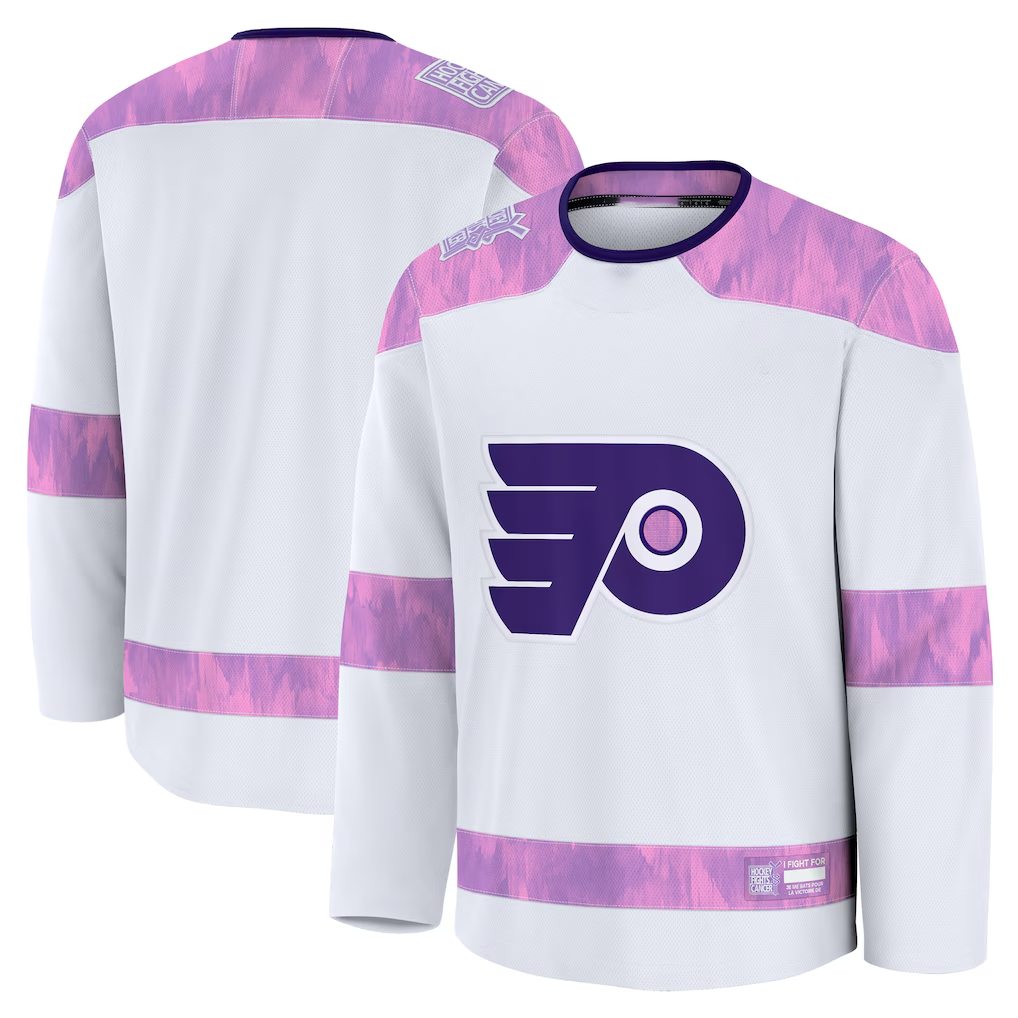 Friene P.Flyers White 2024 Hockey Fights Cancer Practice Jerseys