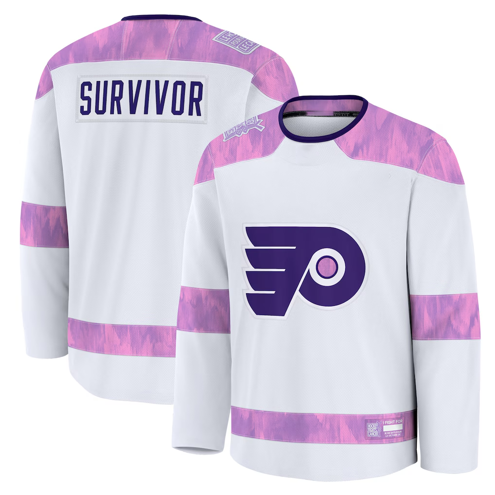 Friene P.Flyers White Hockey Fights Cancer Deslauriers Practice Jerseys