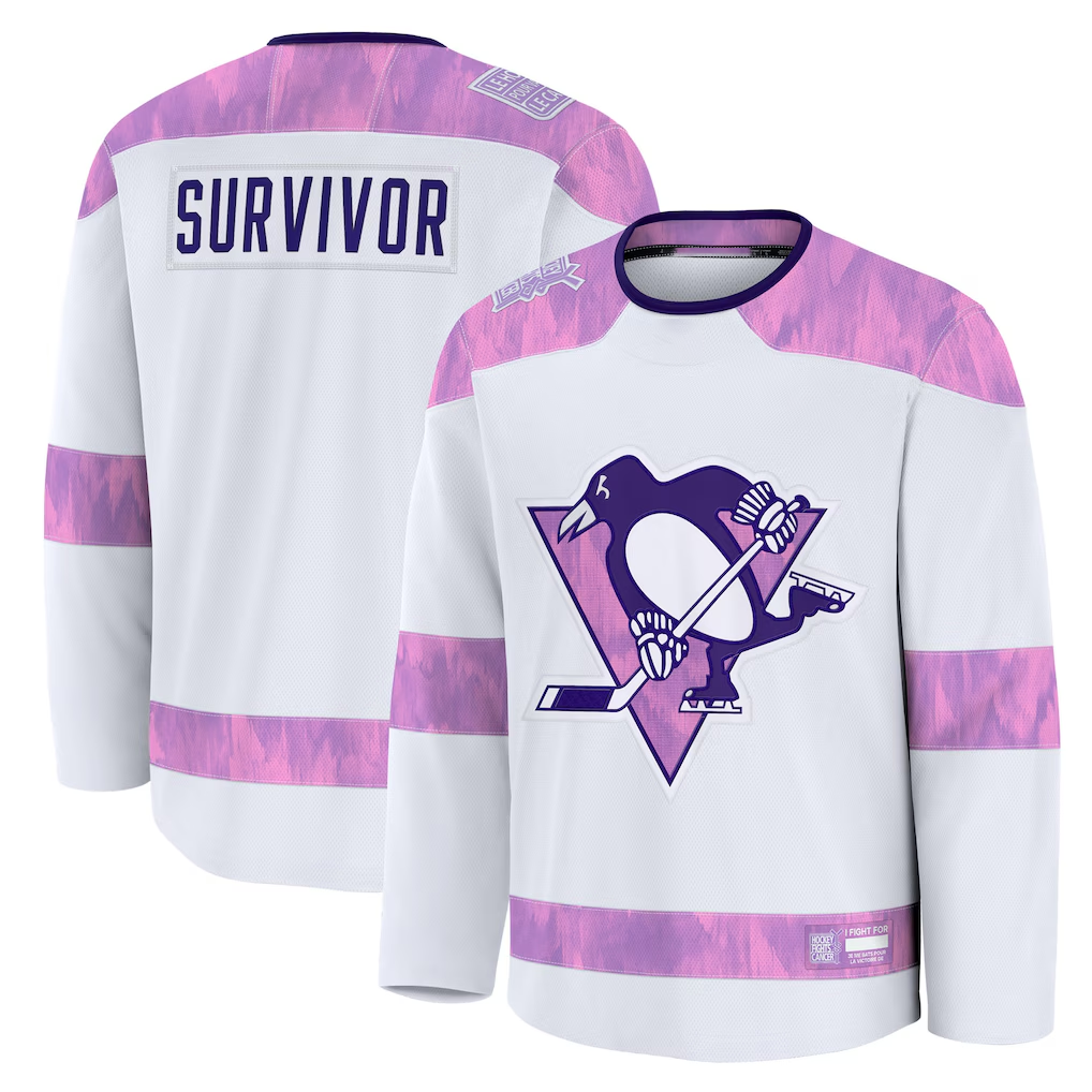 Friene P.Penguins White Hockey Fights Cancer Survivor Practice Jerseys