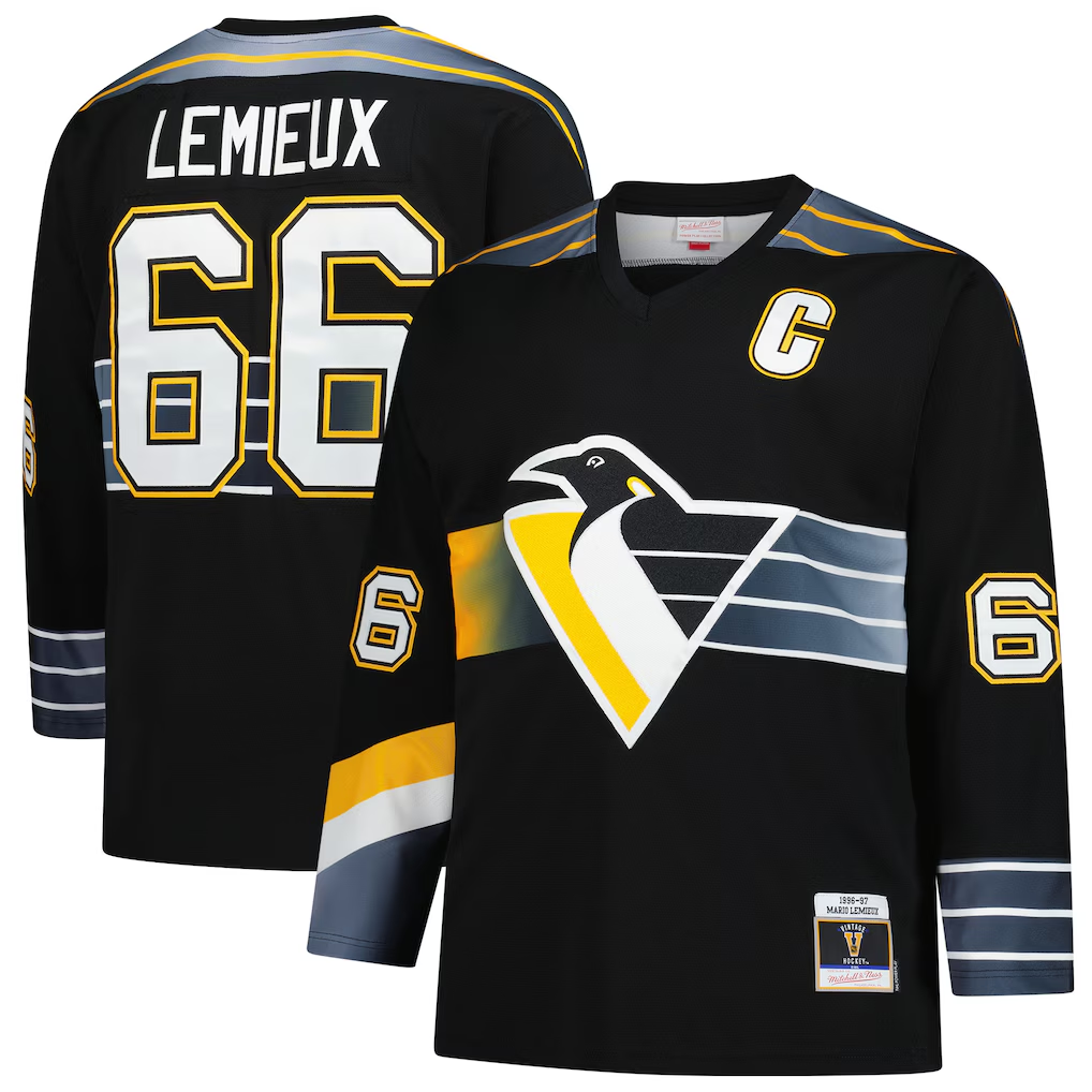 Friene P.Penguins #66 Mario Lemieux Mitchell & Ness Black 1996-97 Blue Line 2.0 Jerseys