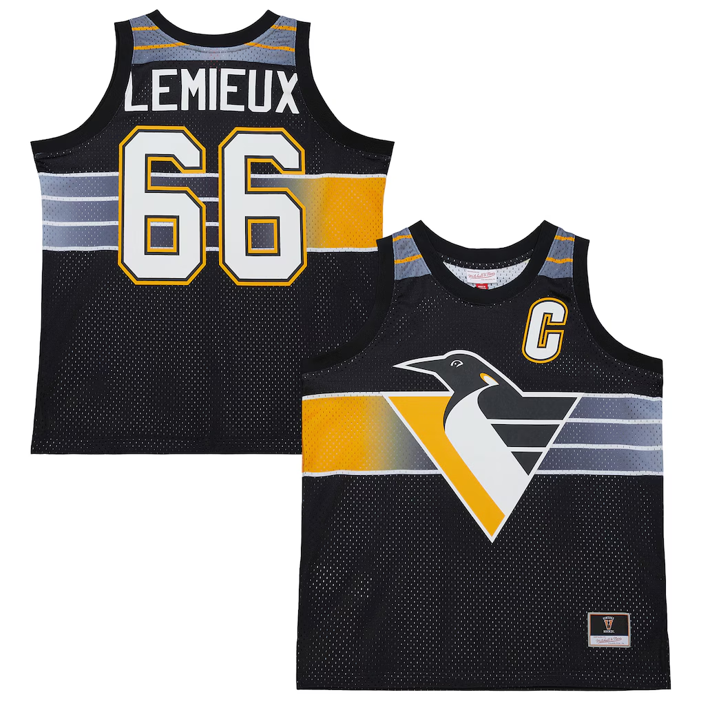 Friene P.Penguins #66 Mario Lemieux Mitchell & Ness Black Maxxed Out Fashion Basketball Jerseys