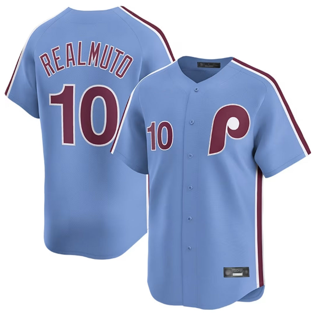 Friene P.Phillies #10 J.T. Realmuto Player Light Blue Home Limited Stitched Jerseys