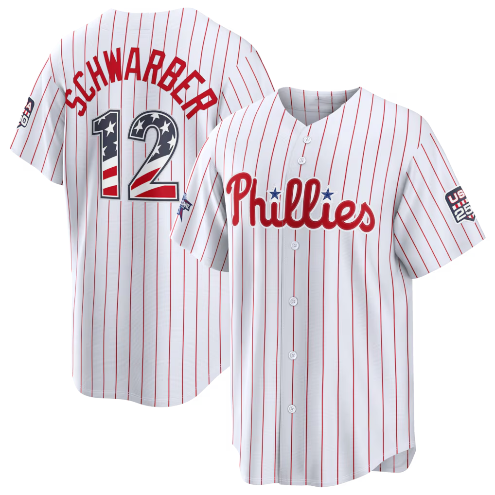 Friene P.Phillies #12 Kyle Schwarber White 2026 All-Star Edition Stars & Stripes Stadium Jerseys