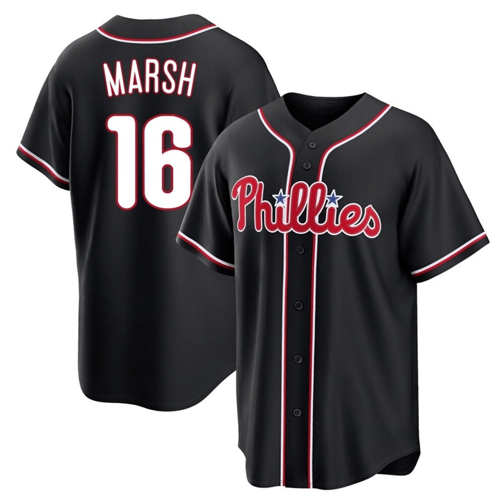 Friene  P.Phillies #16 Brandon Marsh Player Black Fashion Out Home Game Stitched Jerseys