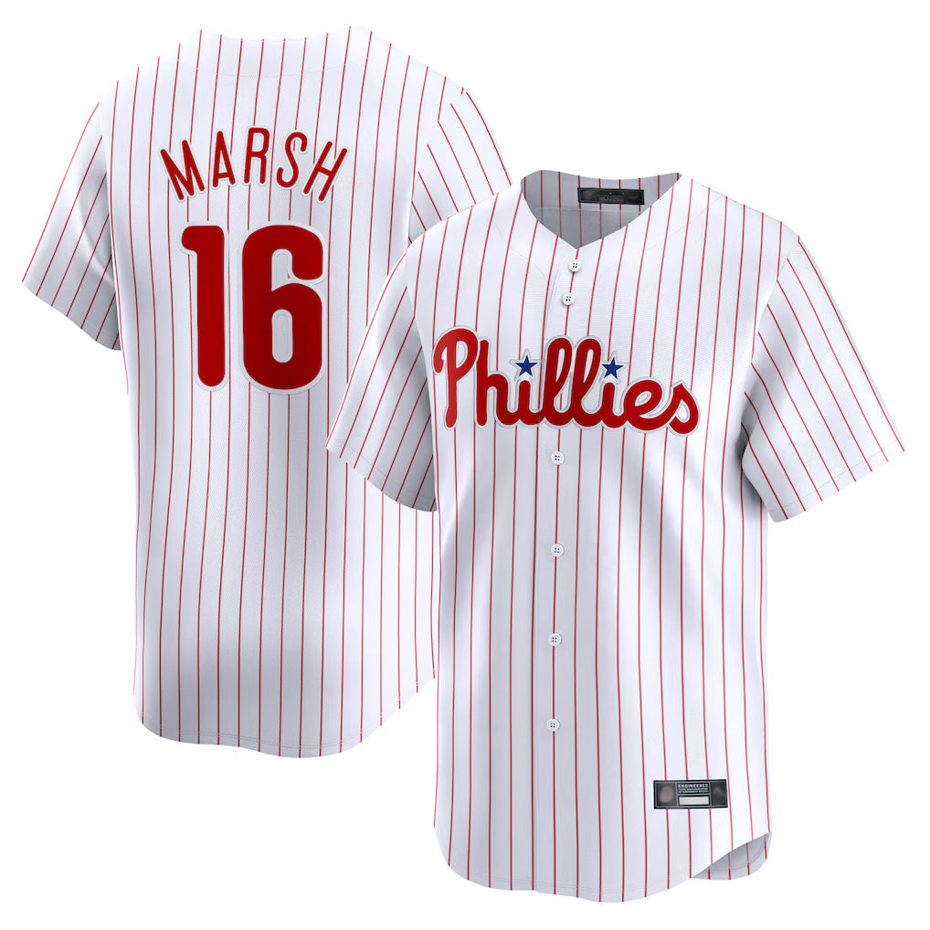 Friene  P.Phillies #16 Brandon Marsh Player White Home Limited Stitched Jerseys