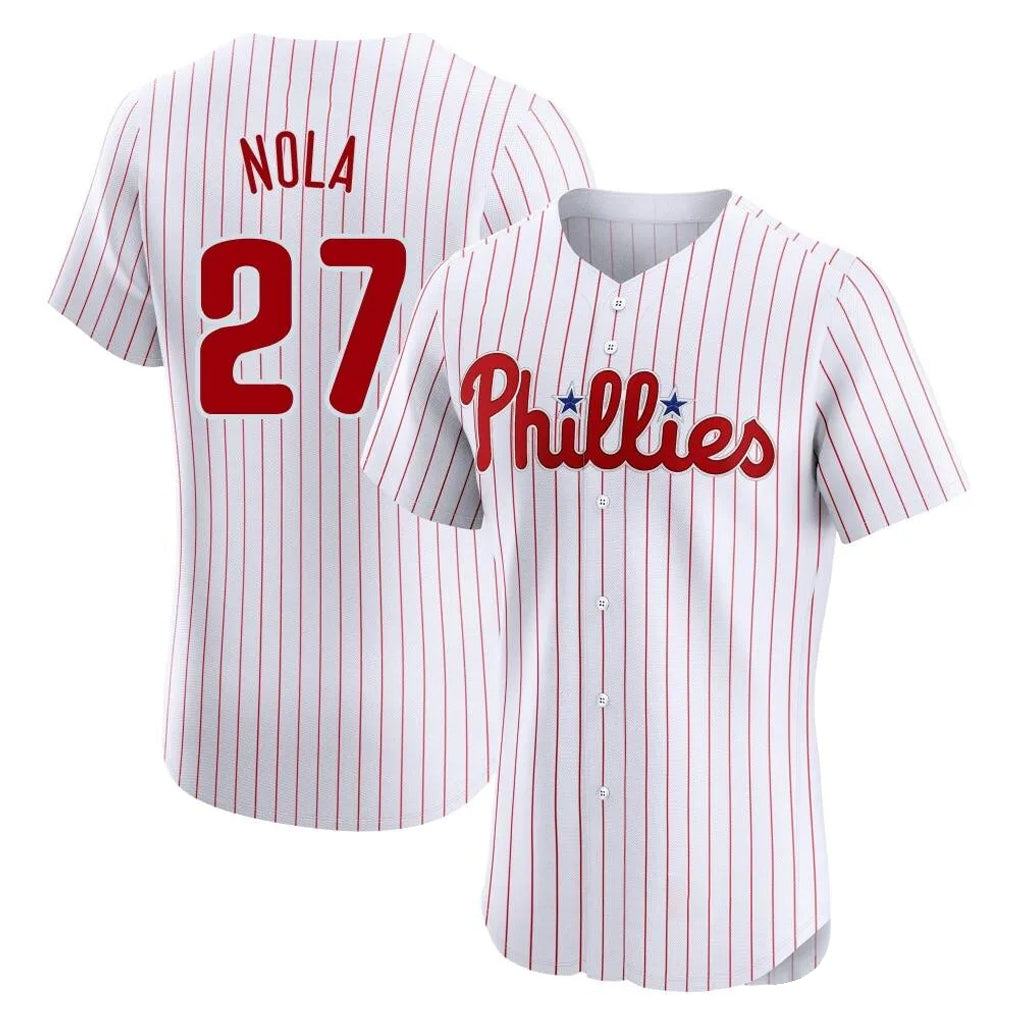 Friene  P.Phillies #27 Aaron Nola Player White Home Limited Elite Stitched Jerseys