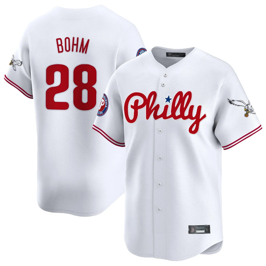 Friene  P.Phillies #28 Alec Bohm Player White Phillies & Eagles Vapor Premier Limited Stitched Jerseys