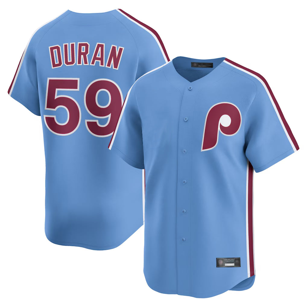 Friene P.Phillies #59 Jhoan Duran Player Light Blue Home Game Stitched Jerseys