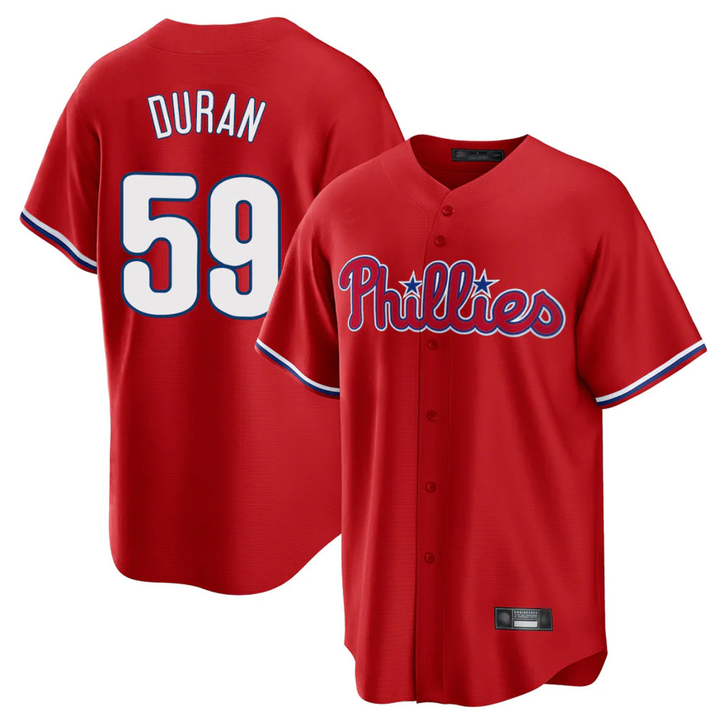 Friene P.Phillies #59 Jhoan Duran Player Red Home Game Stitched Jerseys