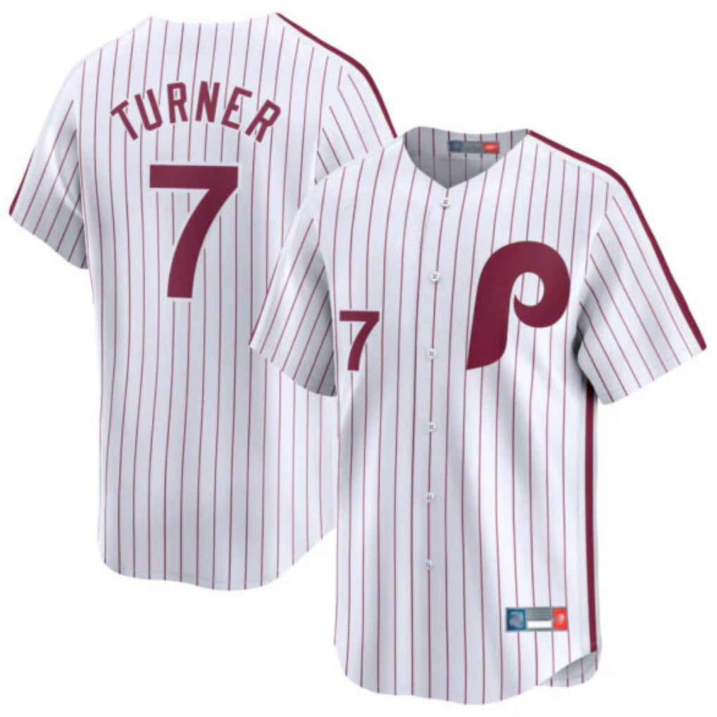 Friene P.Phillies #7 Trea Turner Player White Cooperstown Collection Limited Home Stitched Jerseys