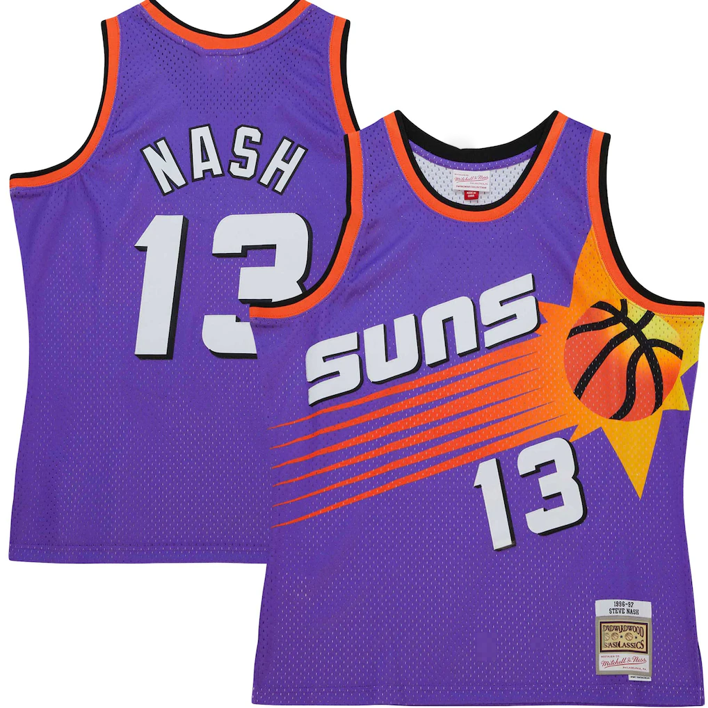 Friene P.Suns #13 Steve Nash Mitchell & Ness Purple Hardwood Classics 199697 Tropical Swingman Stitched Jerseys