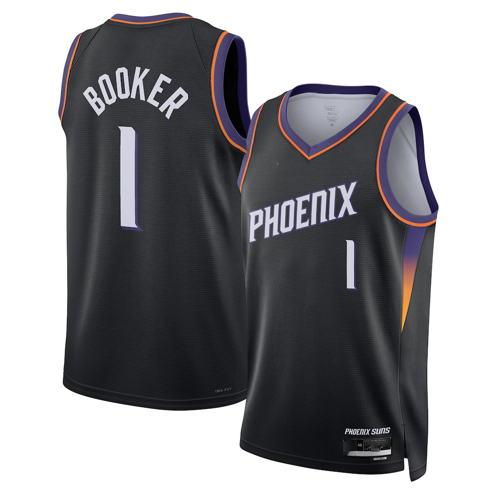 Friene P.Suns #1 Devin Booker Black Swingman Stitched Jerseys- Statement Edition