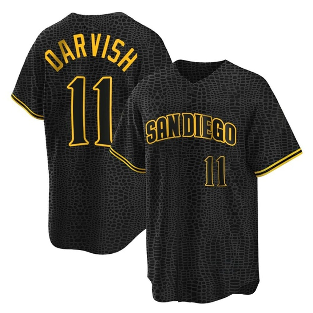 Friene S.Diego Padres #11 Yu Darvish Player Black Snake Skin City Home Game Stitched Jerseys