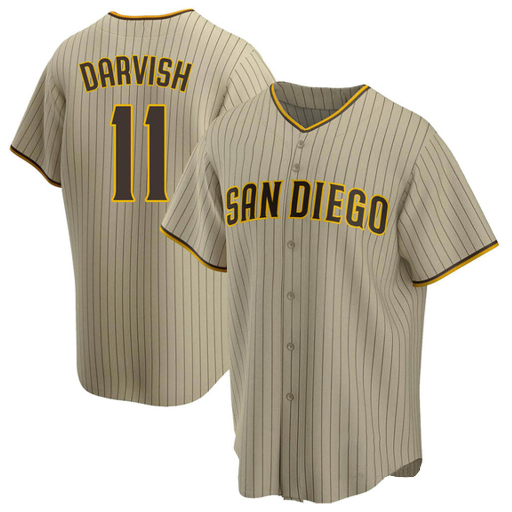 Friene S.Diego Padres #11 Yu Darvish Player Khaki Home Game Stitched Jerseys