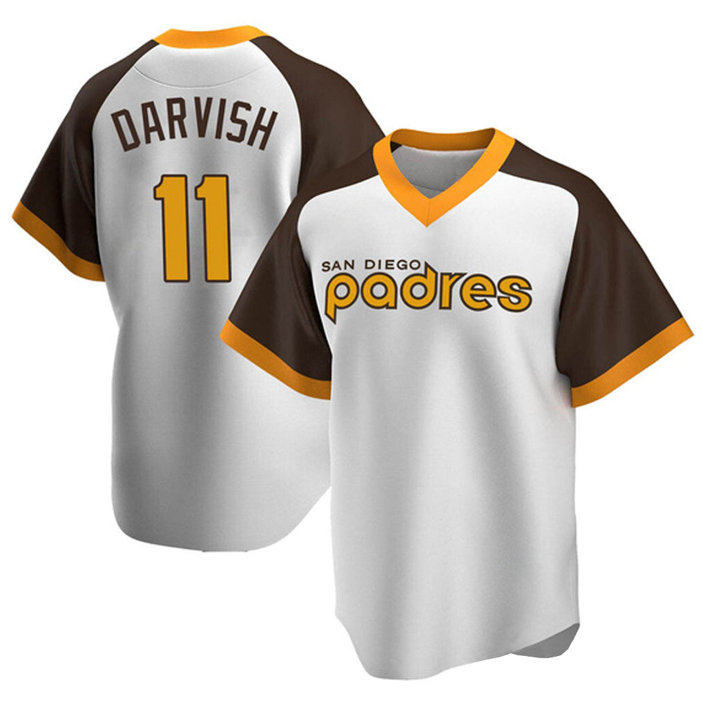 Friene S.Diego Padres #11 Yu Darvish Player White Home Cooperstown Collection Replica Game Stitched Jerseys