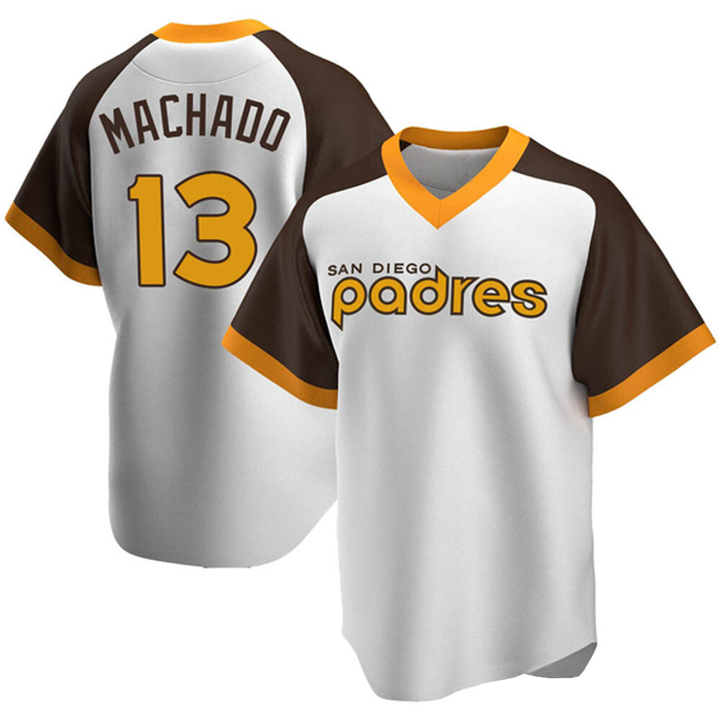 Friene S.Diego Padres #13 Manny Machado Player White Home Cooperstown Collection Replica Game Stitched Jerseys