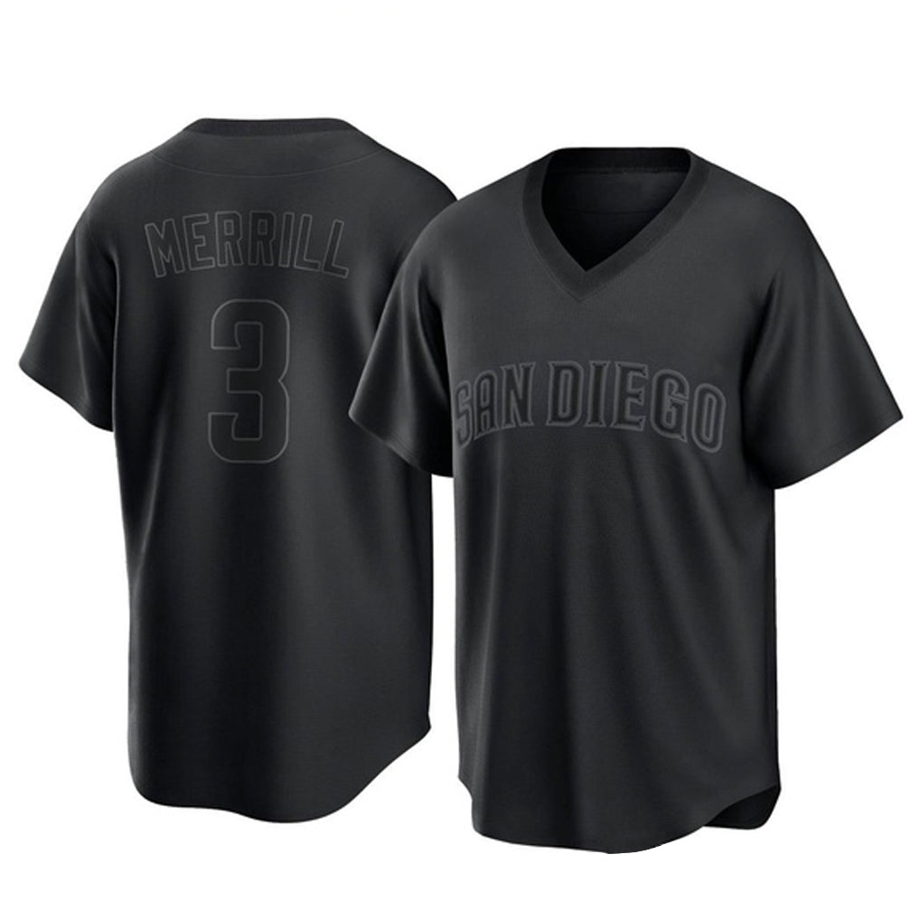 Friene S.Diego Padres #3 Jackson Merrill Player Black Pitch Fashion Game T-shirt Stitched Jerseys