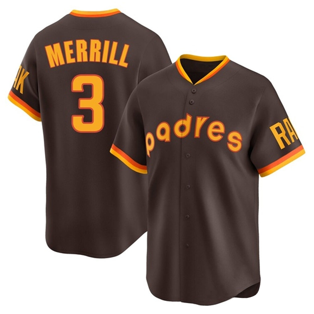 Friene S.Diego Padres #3 Jackson Merrill Player Brown Home Cooperstown Collection Replica Game Stitched Jerseys