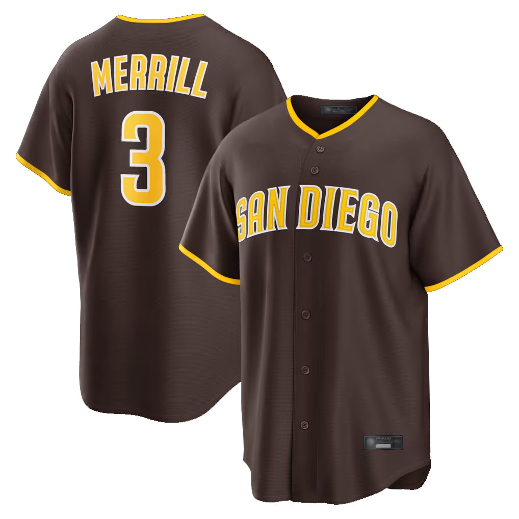 Friene S.Diego Padres #3 Jackson Merrill Player Brown Home Game Stitched Jerseys