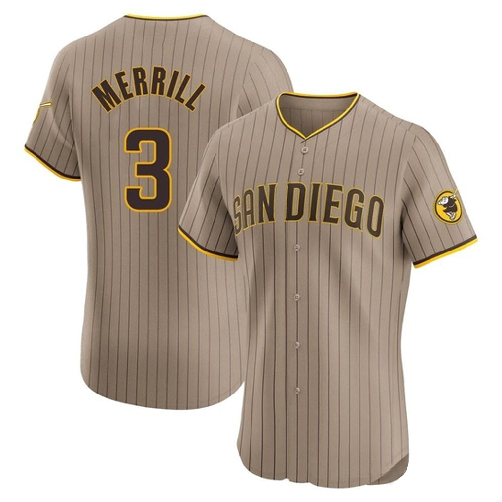 Friene S.Diego Padres #3 Jackson Merrill Player Khaki Home Limited Elite Stitched Jerseys
