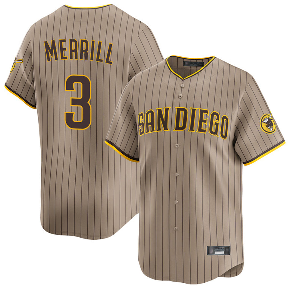 Friene S.Diego Padres #3 Jackson Merrill Player Khaki Home Limited Stitched Jerseys