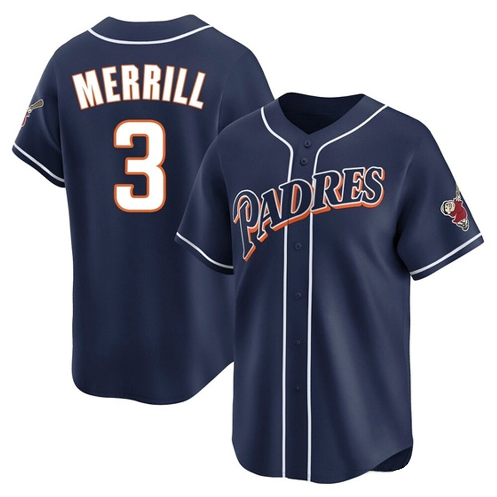 Friene S.Diego Padres #3 Jackson Merrill Player Navy Cooperstown Collection Limited Home Stitched Jerseys