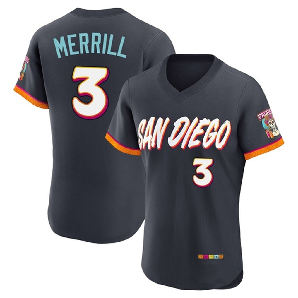 Friene S.Diego Padres #3 Jackson Merrill Player Obsidian 2026 City Connect Home Limited Elite T-shirt Stitched Jerseys
