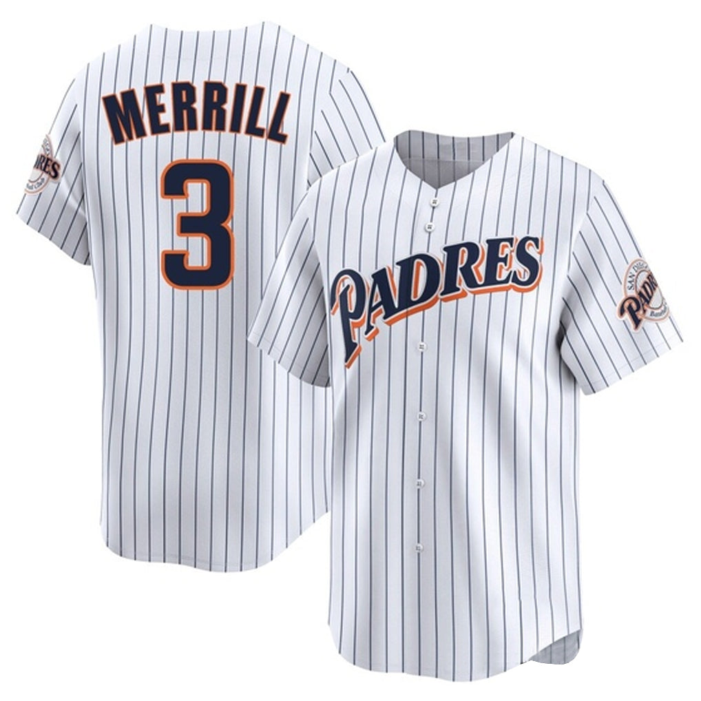 Friene S.Diego Padres #3 Jackson Merrill Player White Cooperstown Collection Limited Home Stitched Jerseys