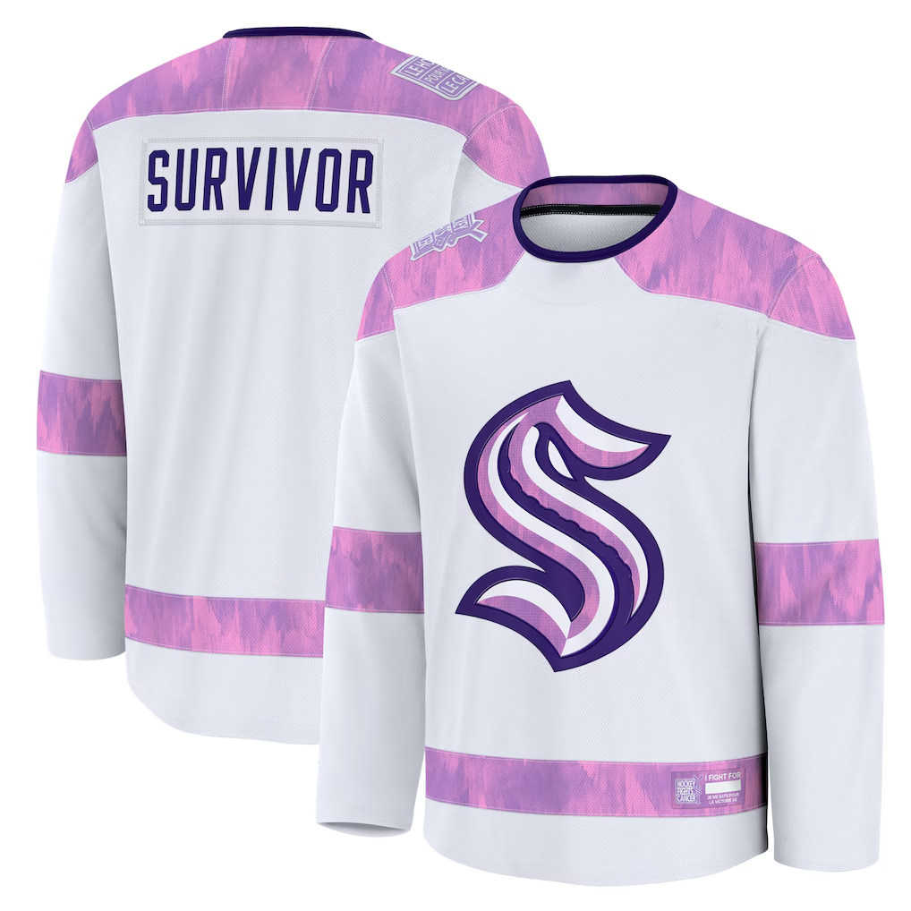 Friene S.Kraken White Hockey Fights Cancer Survivor Practice Jerseys