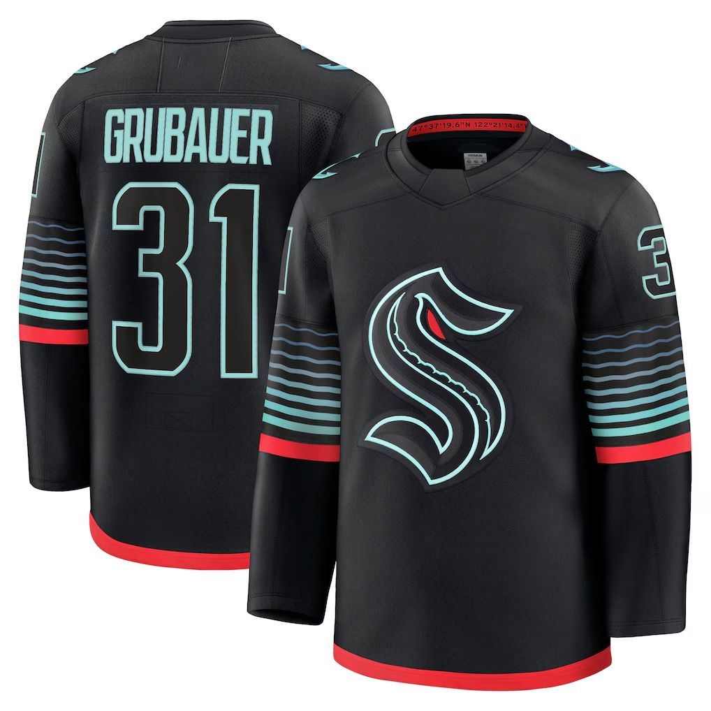 Friene S.Kraken #31 Philipp Grubauer Black Alternate Premium Player Jerseys