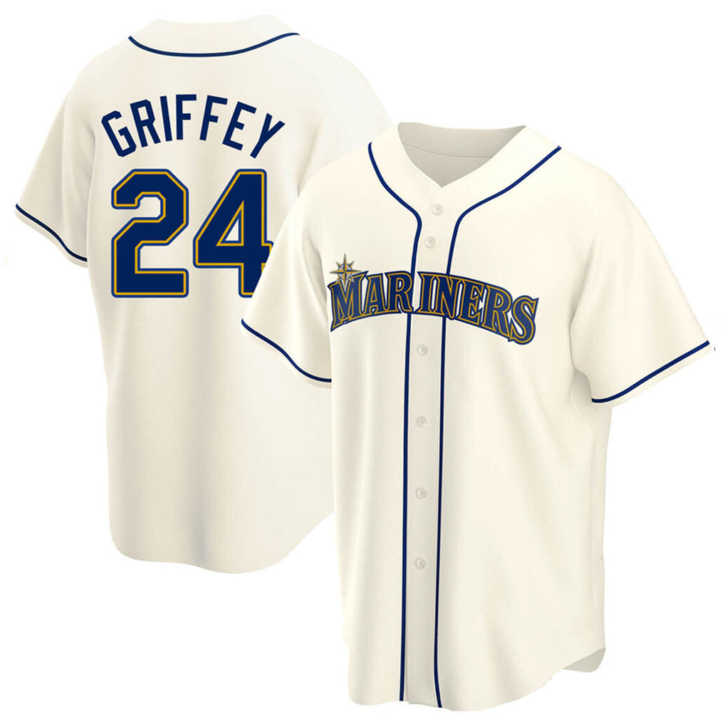 Friene S.Mariners #24 Ken Griffey Jr Player Cream Home Game Stitched Jerseys