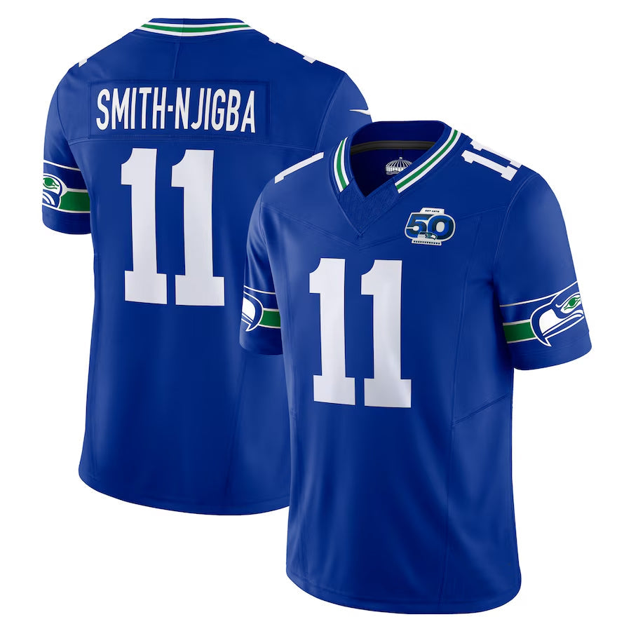 Friene S.Seahawks #11 Jaxon Smith-Njigba Player Royal 50th Season Vapor F.U.S.E. Limited Stitched Jerseys