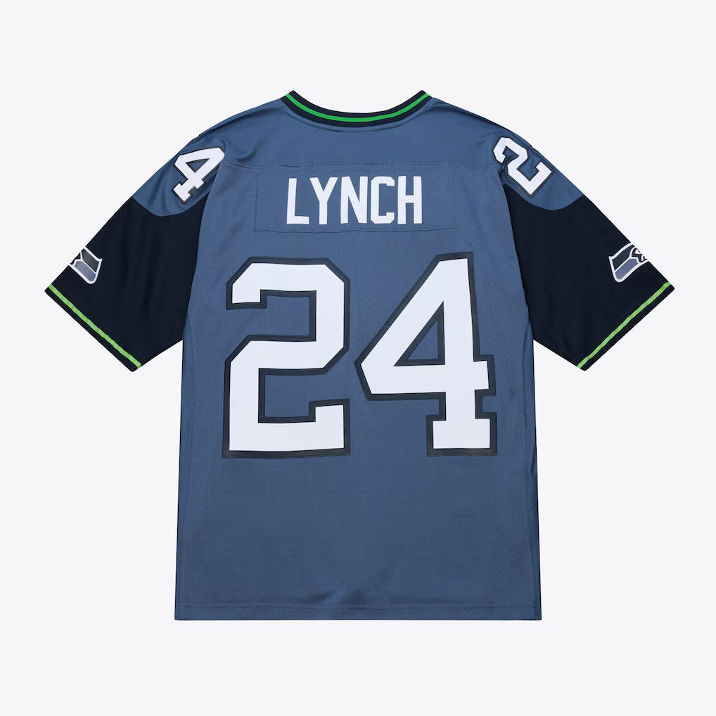 Friene S.Seahawks #24 Marshawn Lynch Mitchell & Ness Blue 2010 Legacy Throwback Replica Stitched Jerseys
