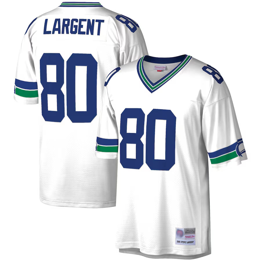 Friene S.Seahawks #80 Steve Largent Player Mitchell & Ness White Legacy Replica Stitched Jerseys