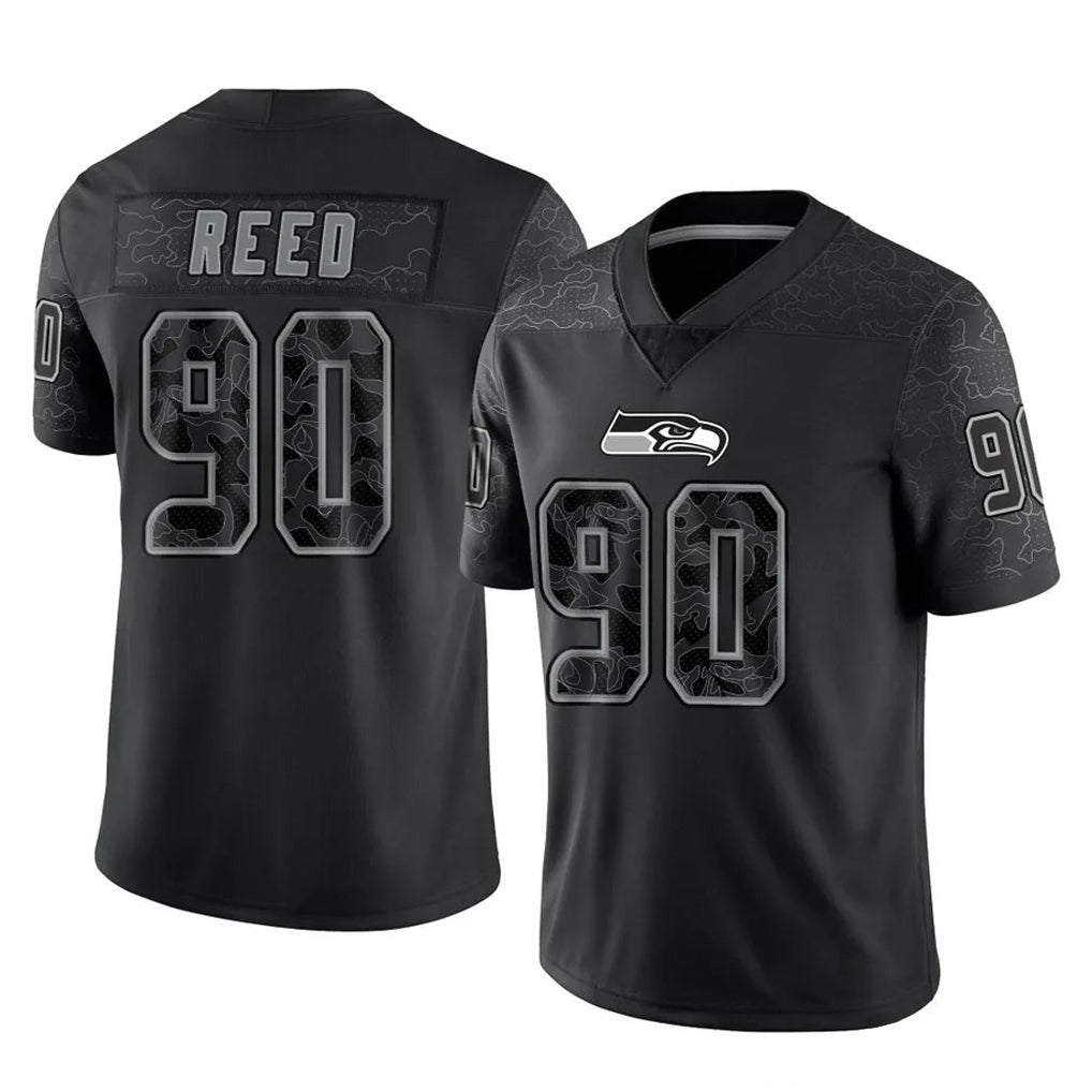 Friene S.Seahawks #90 Jarran Reed Player Black Limited Reflective Home Game Stitched Jerseys