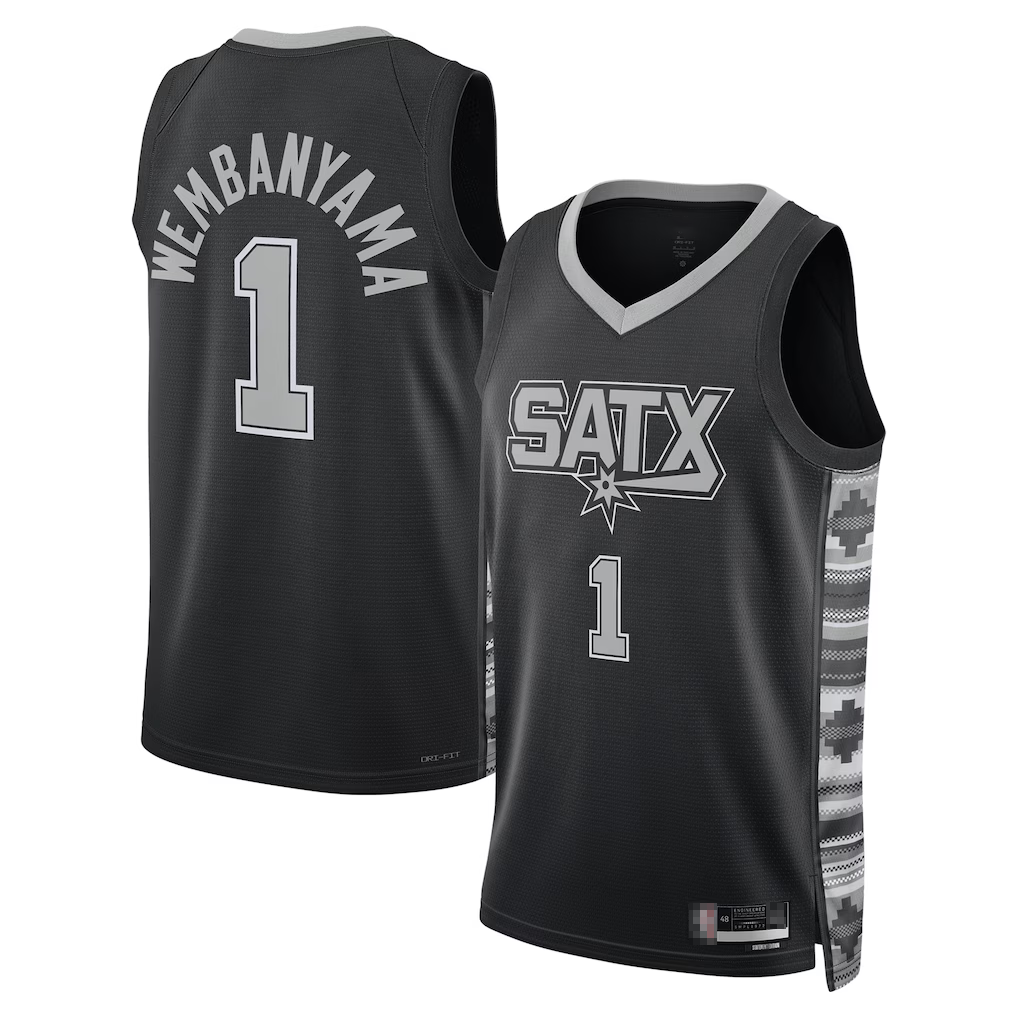 Friene SA.Spurs #1 Victor Wembanyama Black Swingman Stitched Jerseys- Statement Edition