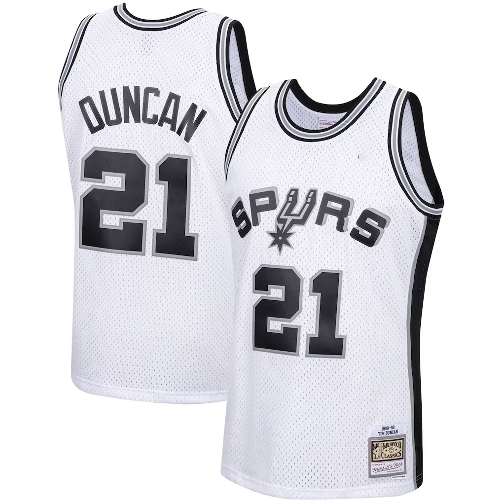 Friene SA.Spurs #21 Tim Duncan Mitchell & Ness White 199899 Hardwood Classics Swingman Stitched Jerseys
