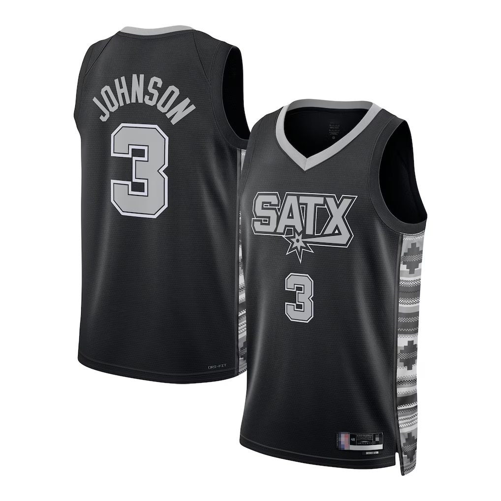 Friene SA.Spurs #3 Keldon Johnson Black Swingman Stitched Jerseys- Statement Edition