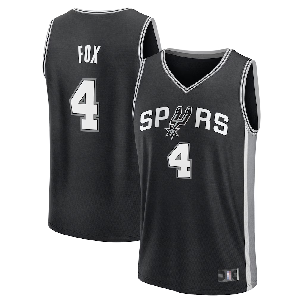 Friene SA.Spurs #4 De'Aaron Fox Black Fast Break Replica Player Stitched Jerseys- Icon Edition