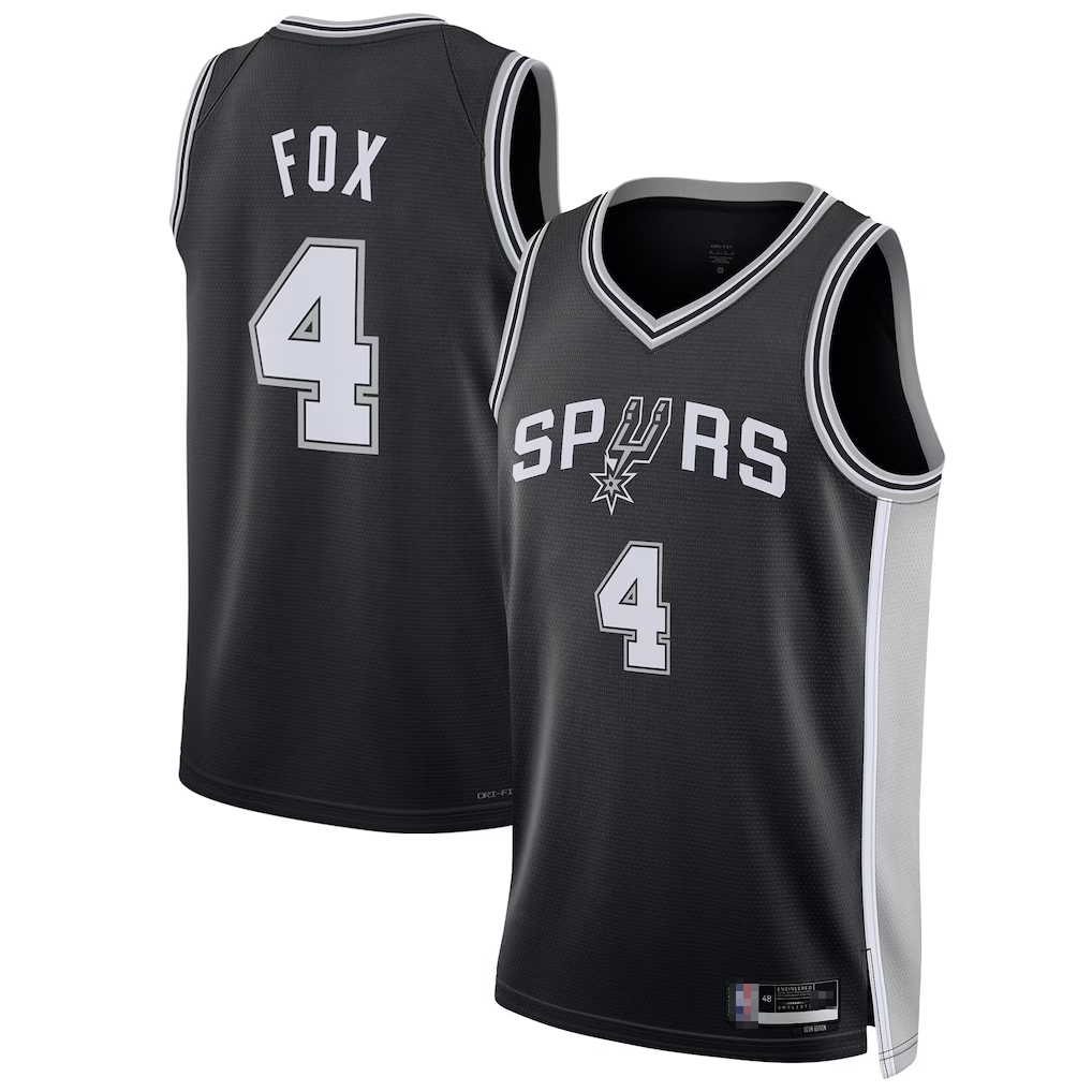Friene SA.Spurs #4 De'Aaron Fox Black Swingman Player Stitched Jerseys- Icon Edition