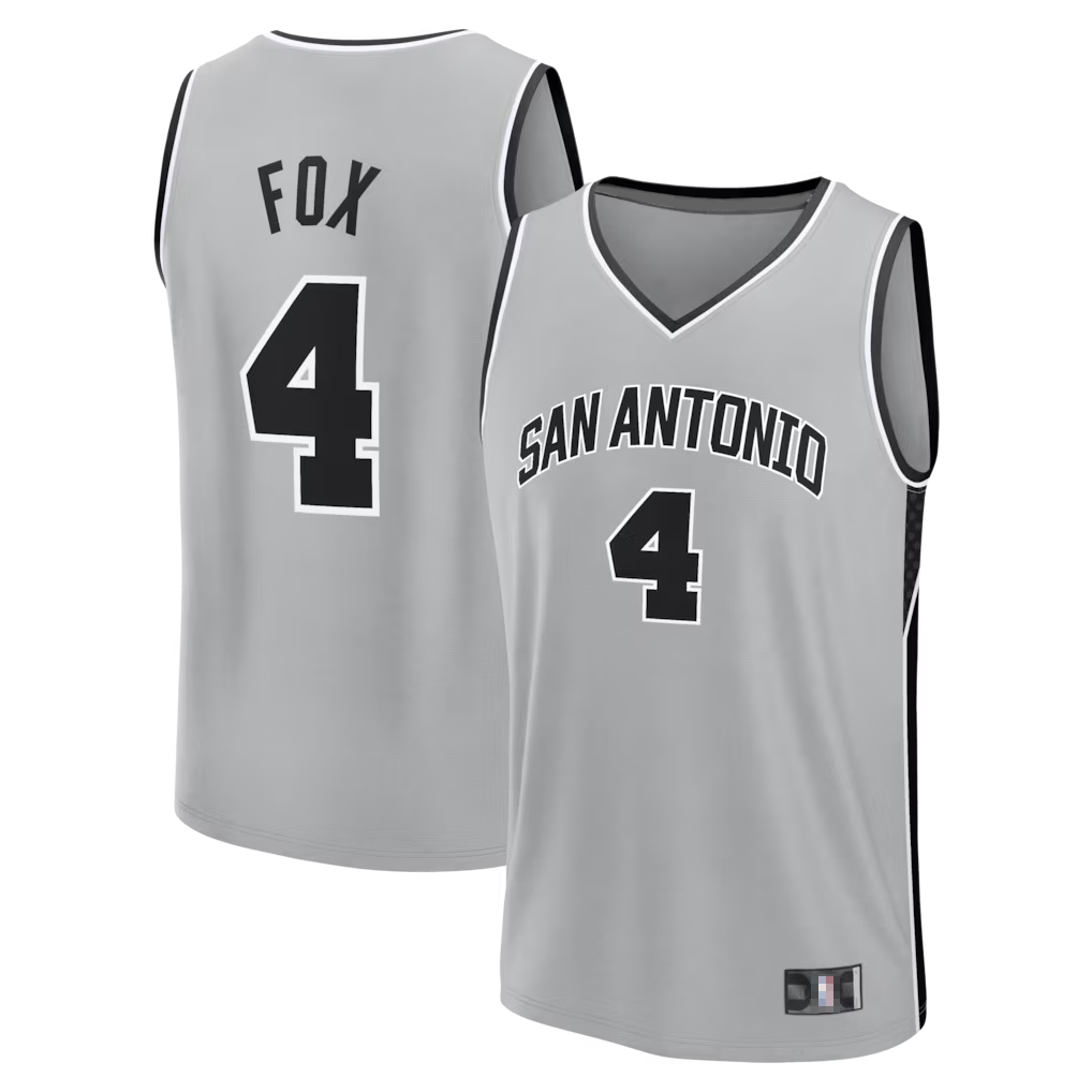 Friene SA.Spurs #4 De'Aaron Fox Silver Fast Break Stitched Jerseys - Statement Edition