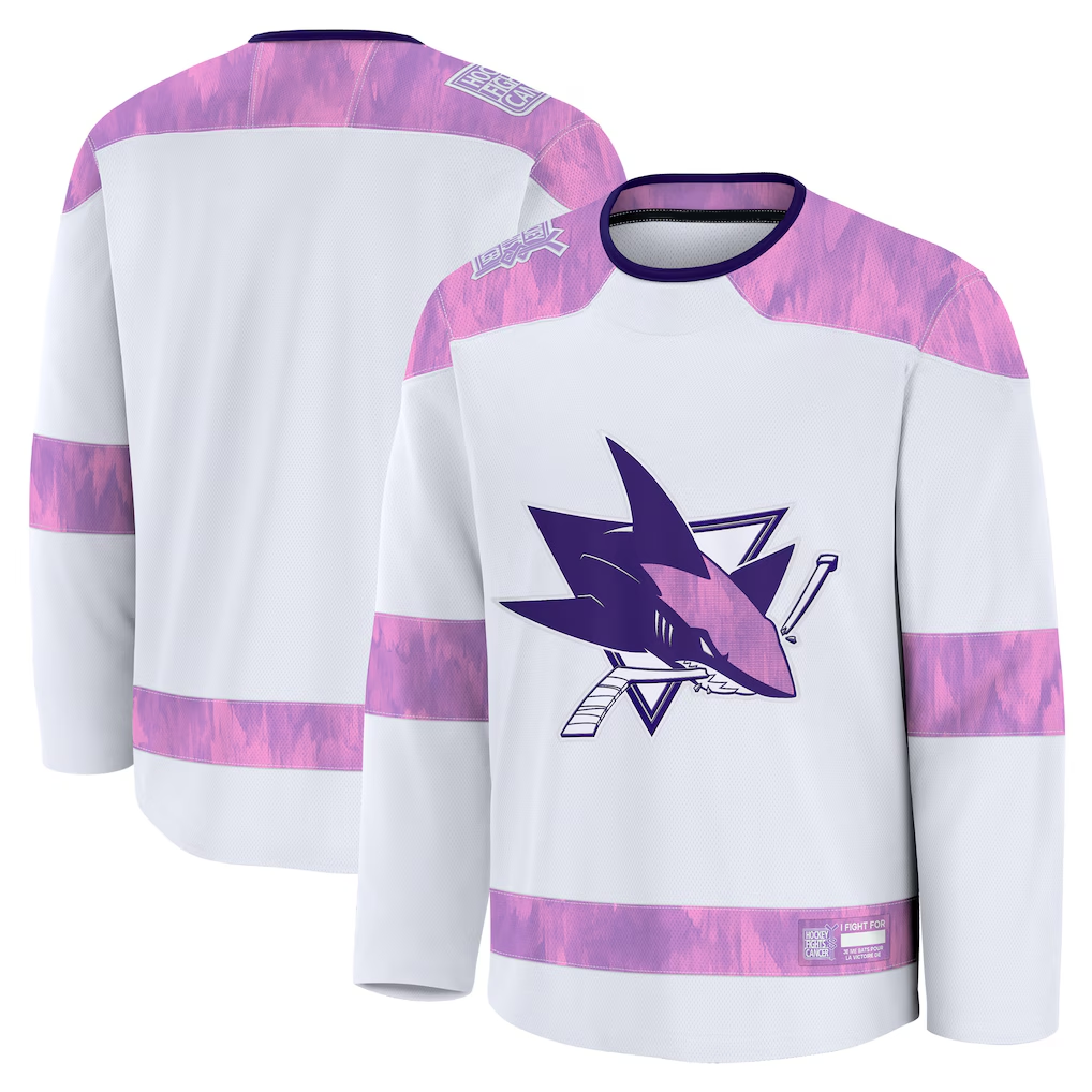 Friene SJ.Sharks White 2024 Hockey Fights Cancer Practice Jerseys