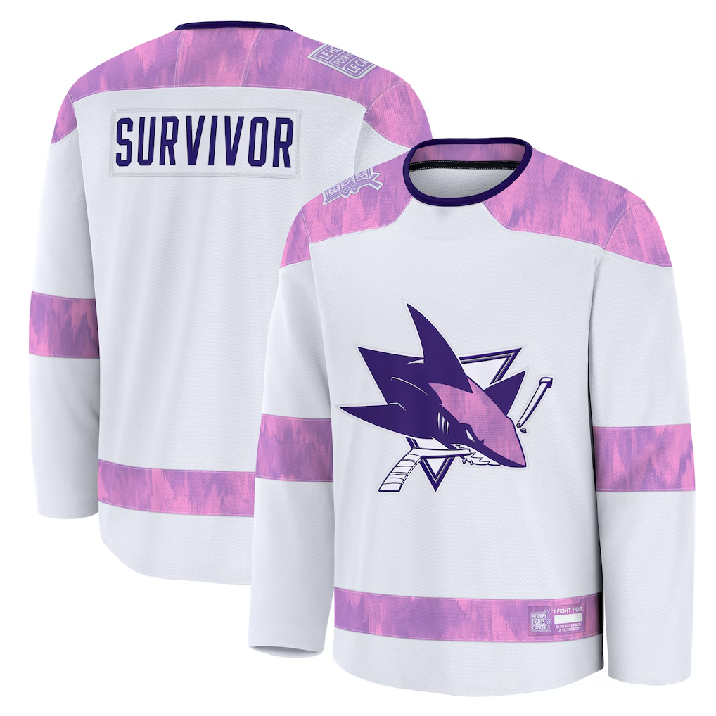 Friene SJ.Sharks White Hockey Fights Cancer Survivor Practice Jerseys