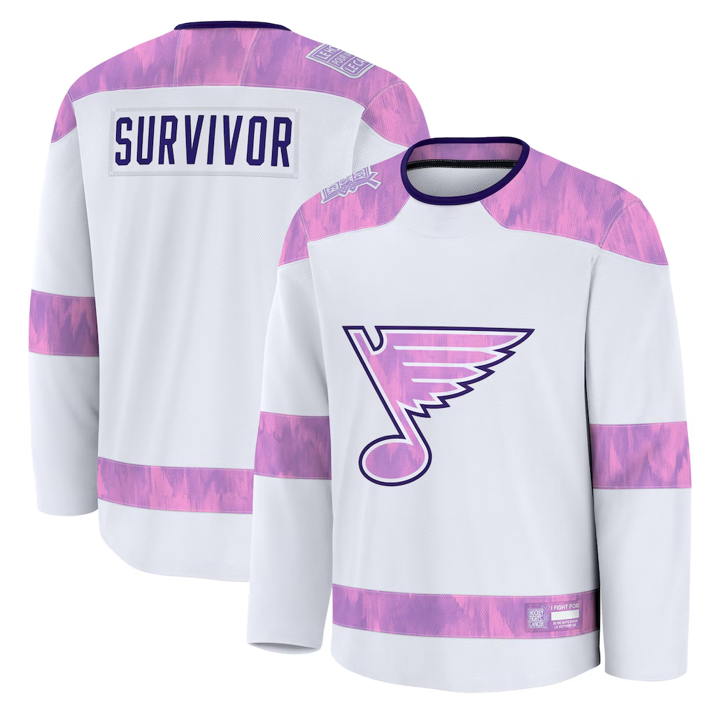 Friene SL.Blues White Hockey Fights Cancer Survivor Practice Jerseys
