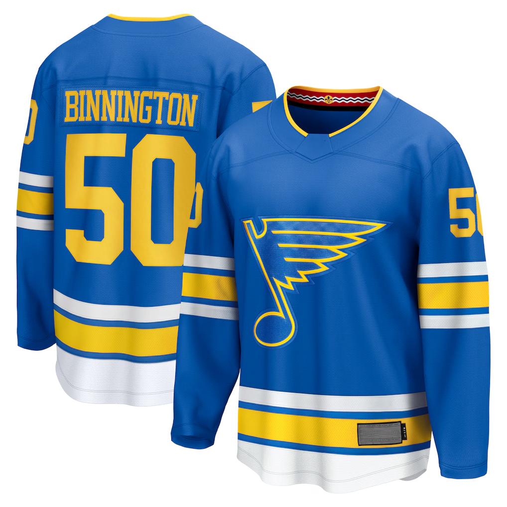 Friene SL.Blues #50 Jordan Binnington Blue Home Premium Player Jerseys