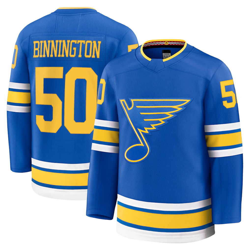 Friene SL.Blues #50 Jordan Binnington White Away Breakaway Player Jerseys