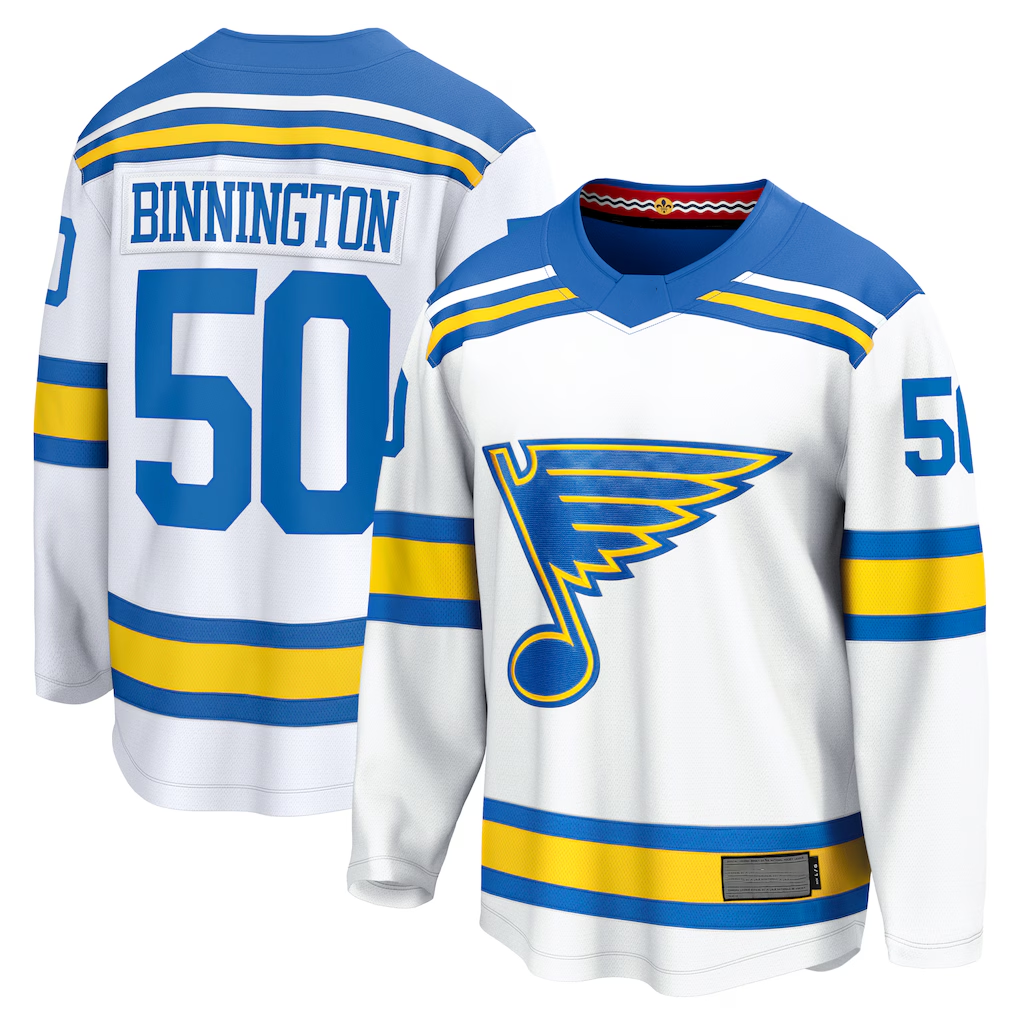 Friene SL.Blues #50 Jordan Binnington White Away Breakaway Player Jerseys