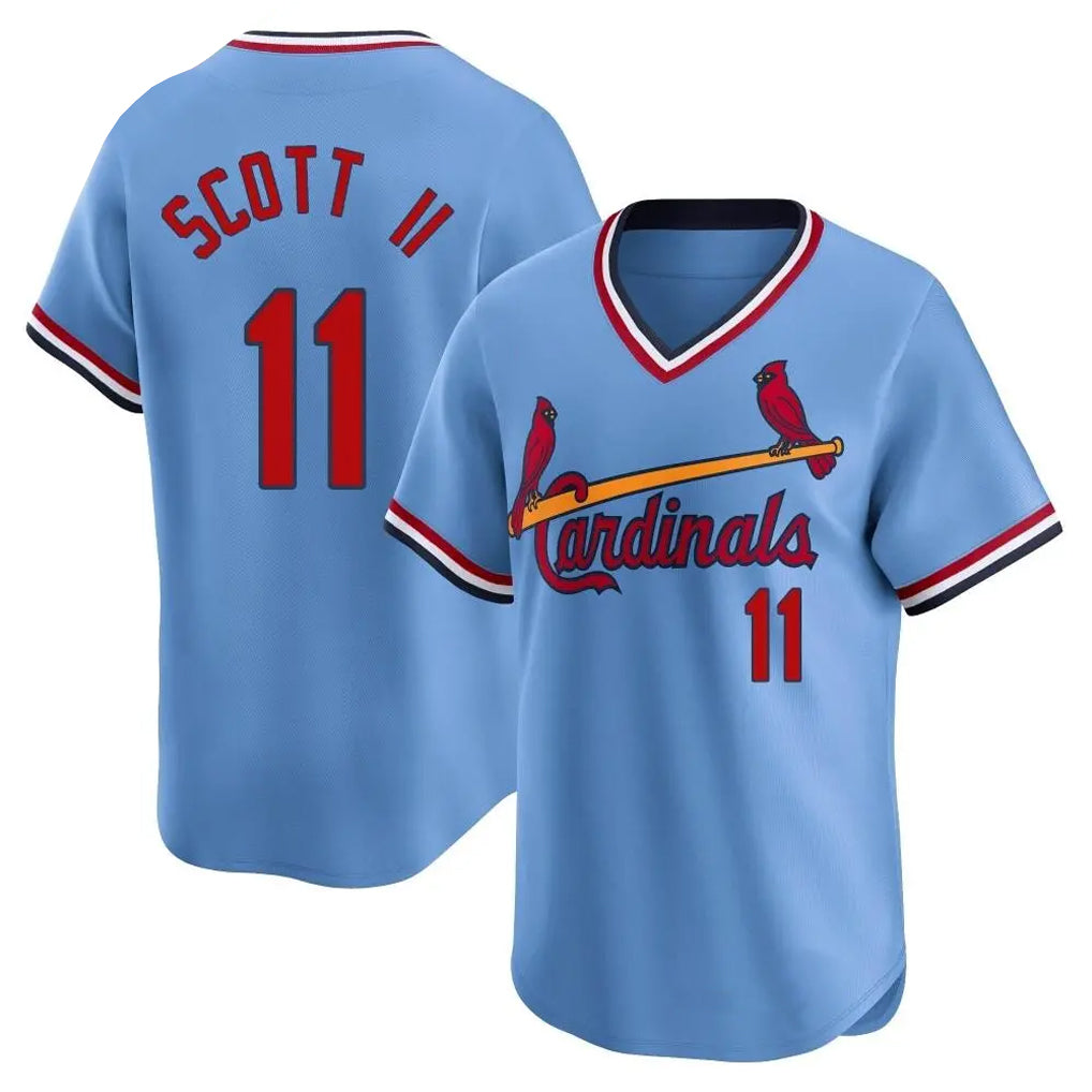 Friene St. Louis Cardinals #11 Victor Scott II Player Light Blue Throwback Cooperstown Collection Limited Stitched Jerseys